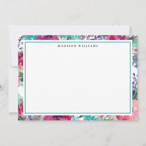 Colorful Watercolor Floral Pattern with Name Note Card