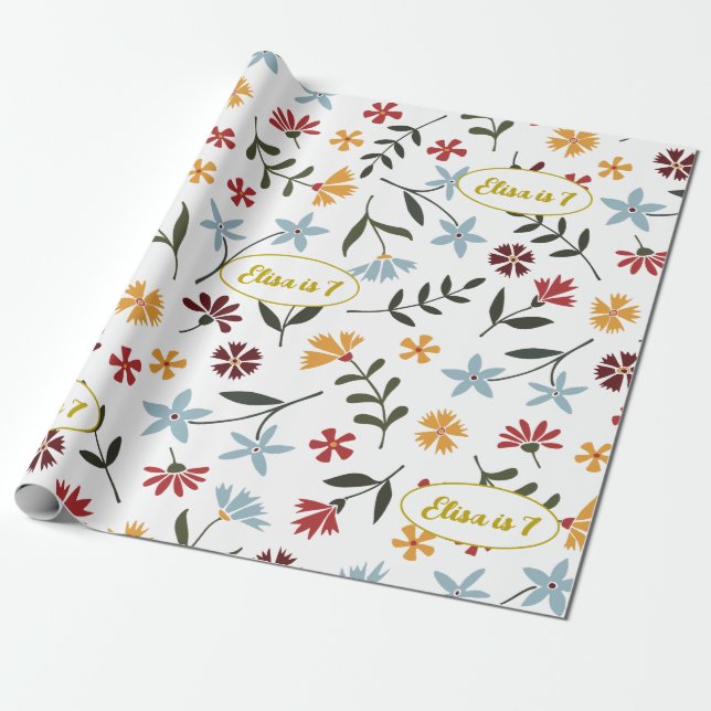 Colorful Watercolor Floral Pattern Wrapping Paper (Unrolled)