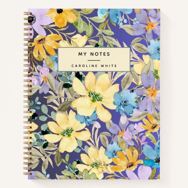 Colorful Watercolor Floral Personalized  Notebook (Front)