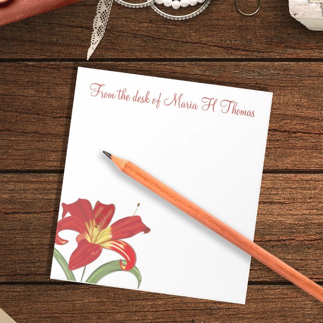Colorful Watercolor Floral Personalized Notepad (Simple tiger lily floral calligraphy note pad.)
