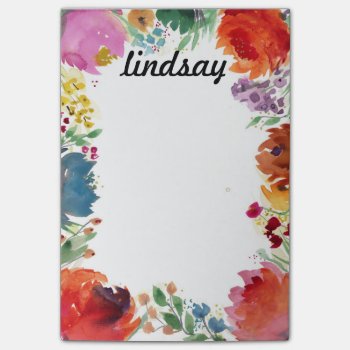 Colorful Watercolor Floral Personalized Stationery Post-it Notes by LNZart at Zazzle