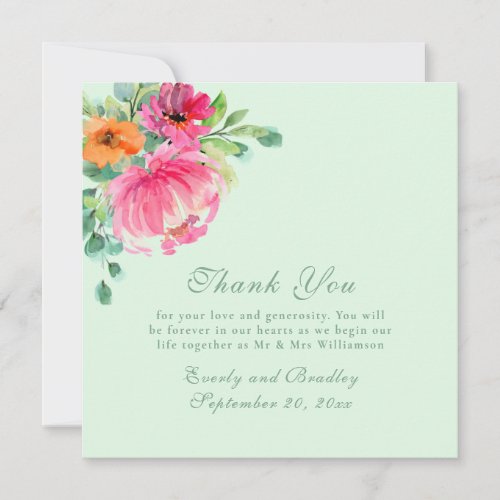 Colorful Watercolor Floral Photo Thank You Card   