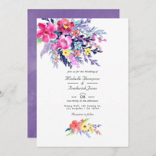 Colorful Watercolor Floral QR Code RSVP Wedding Invitation