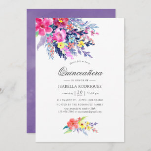 Colorful Watercolor Floral Quinceañera Invitation