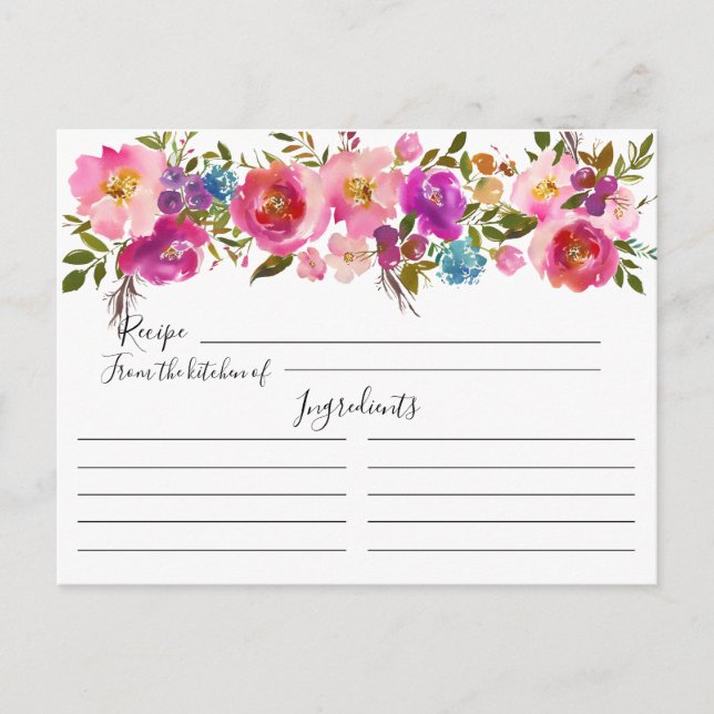 Colorful Watercolor Floral Recipe Card (Front)