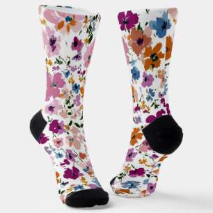 Colorful Watercolor Floral Scatter Socks