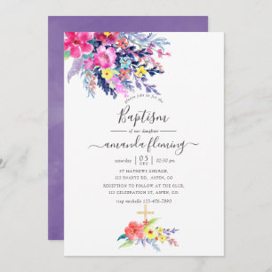 Colorful Watercolor Floral Spring Baptism Invitation