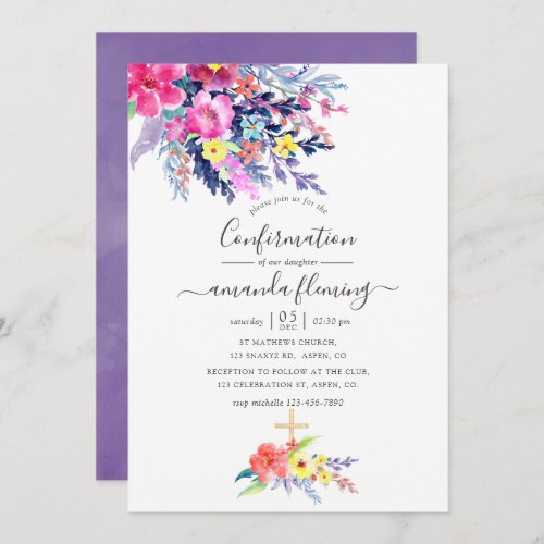 Colorful Watercolor Floral Spring Confirmation Invitation