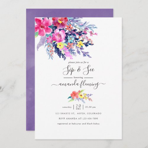 Colorful Watercolor Floral Spring Sip and See Invitation