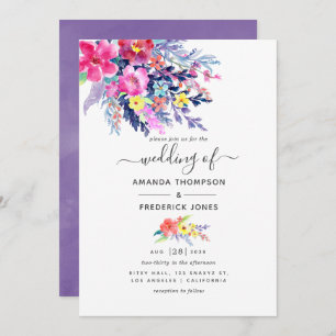 Colorful Watercolor Floral Spring Wedding Invitation