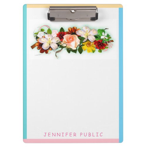 Colorful Watercolor Floral Template Blue Green Clipboard