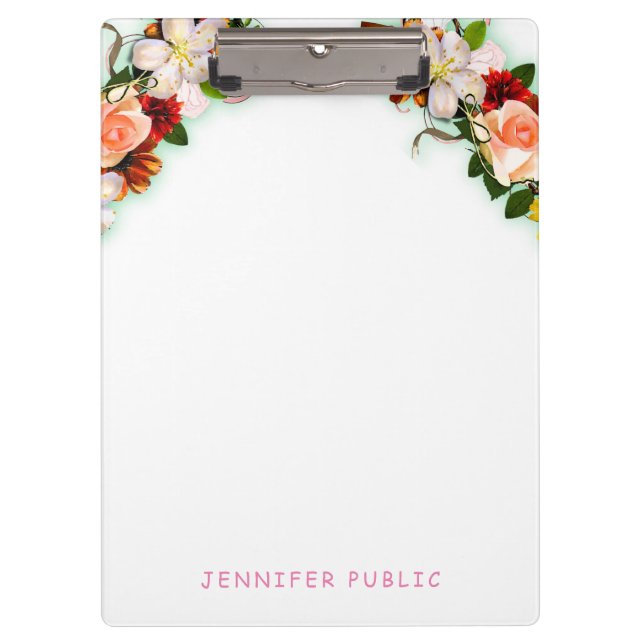 Colorful Watercolor Floral Template Elegant Modern Clipboard (Front)
