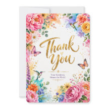 Colorful Watercolor Floral Thank You Greeting Card