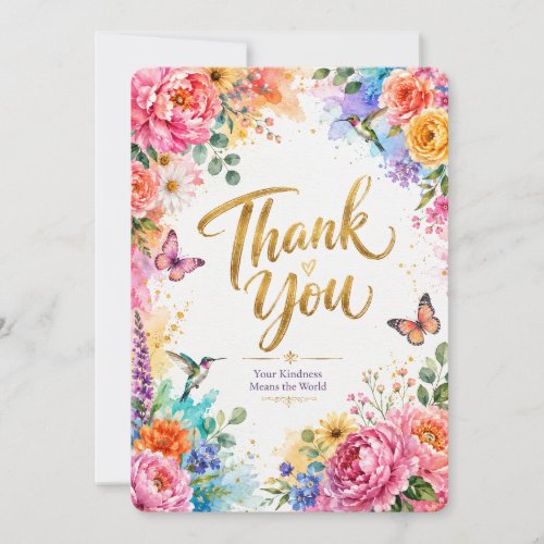 Colorful Watercolor Floral Thank You Greeting Card