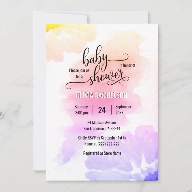 Colorful Watercolor Floral Unisex Baby Shower Invitation (Front)