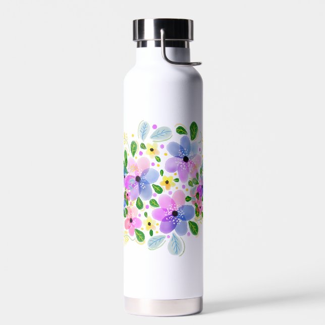 Colorful Watercolor Floral Water Bottle (Left)