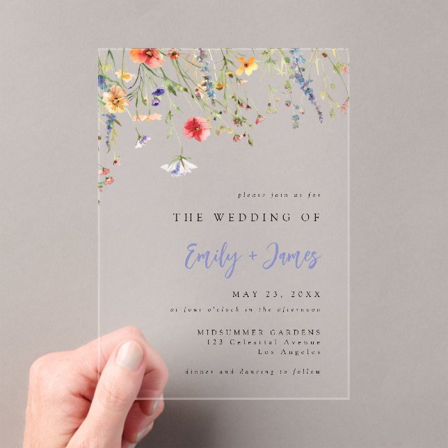 Colorful Watercolor Floral Wedding Acrylic Invitations (Insitu (Handheld))
