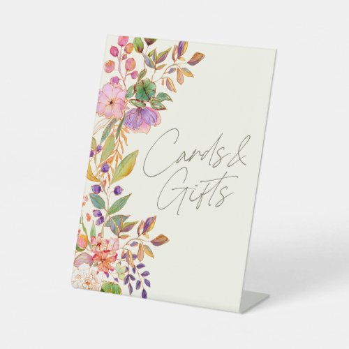 Colorful Watercolor Floral Wedding Cards and Gifts Pedestal Sign