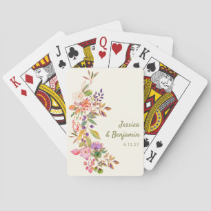 Colorful Watercolor Floral Wedding Favor Custom Poker Cards