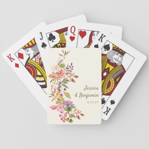 Colorful Watercolor Floral Wedding Favor Custom Poker Cards