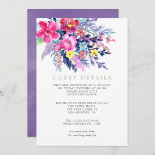 Colorful Watercolor Floral Wedding Guest Details Invitation