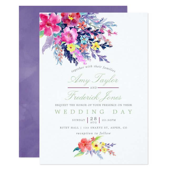 Colorful Watercolor Floral Wedding Invitation
