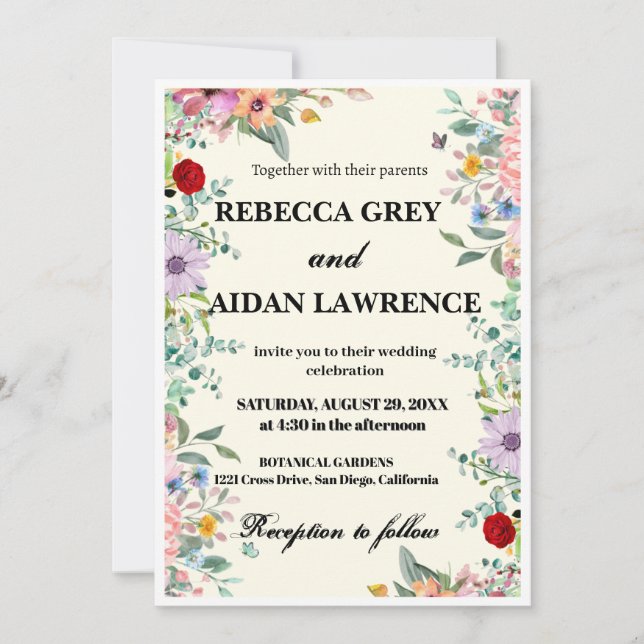 Colorful Watercolor Floral Wedding Invitation – Cu (Front)