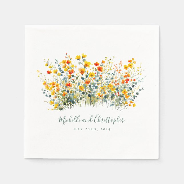 Colorful Watercolor Floral Wedding Napkins (Front)