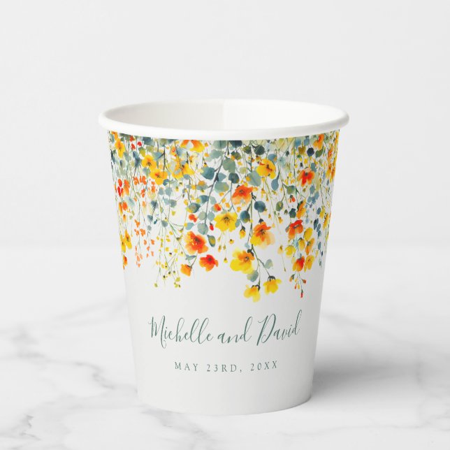 Colorful Watercolor Floral Wedding Paper Cups (Left)