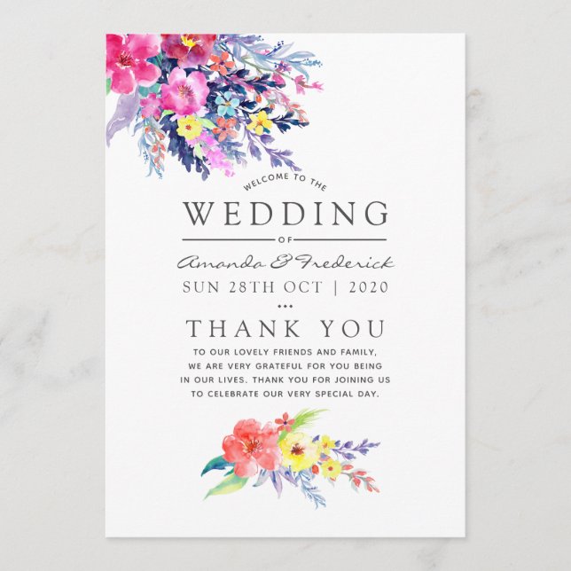 Colorful Watercolor Floral Wedding Program (Front)