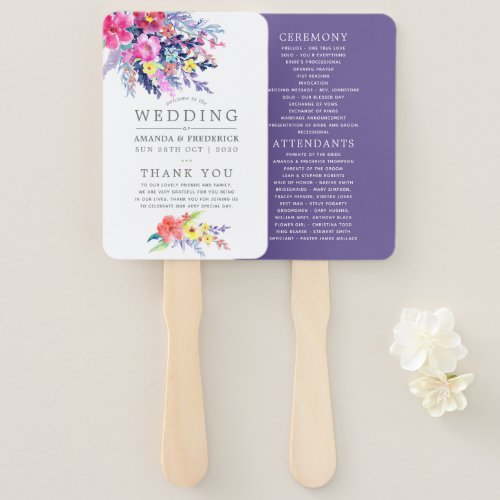 Colorful Watercolor Floral Wedding Program Hand Fan