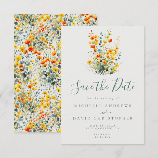 Colorful Watercolor Floral Wedding Save The Date (Front/Back)