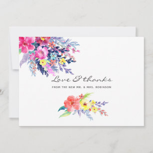 Colorful Watercolor Floral Wedding Thank You Card