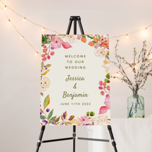 Colorful Watercolor Floral Wedding Welcome Foam Board