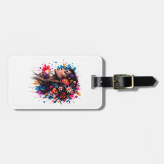 Colorful Watercolor Floral Woman Art Luggage Tag