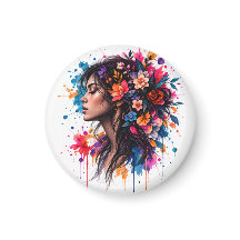 Colorful Watercolor Floral Woman Artistic
