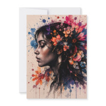 Colorful Watercolor Floral Woman Artistic