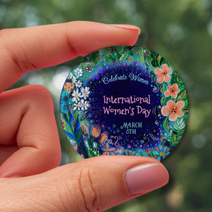 Colorful Watercolor Floral  Women's Day Button