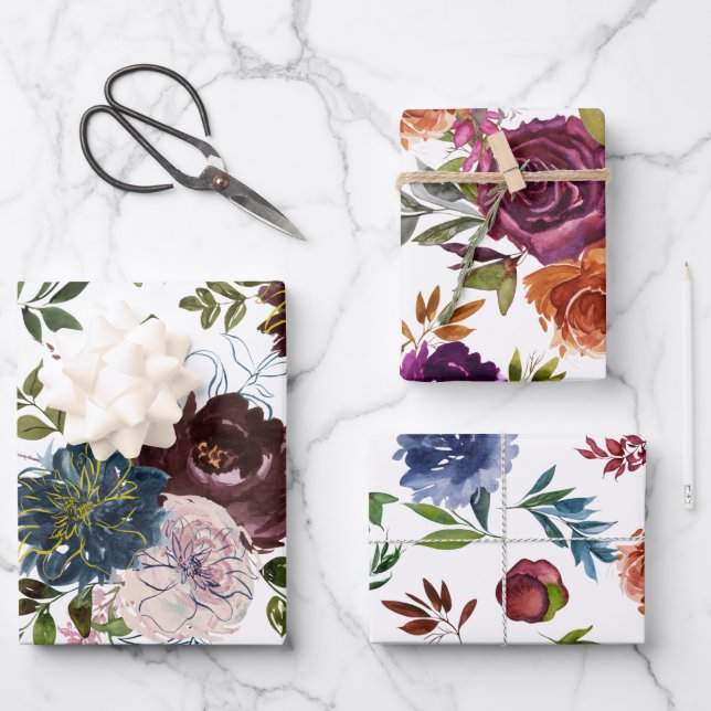 Colorful Watercolor Floral Wrapping Paper Sheets (Front)