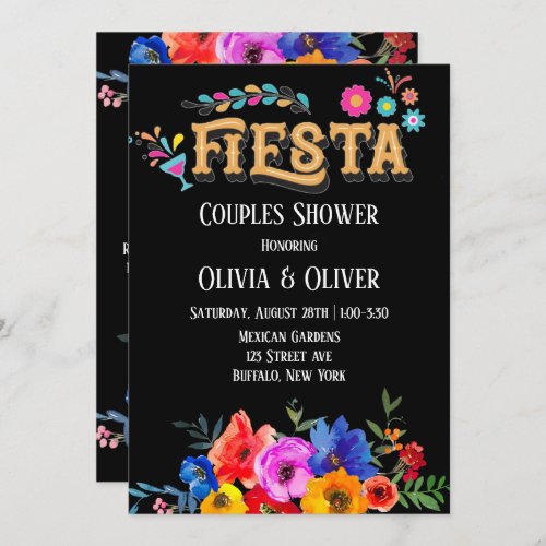 Colorful Watercolor Florals Fiesta Couples Shower Invitation