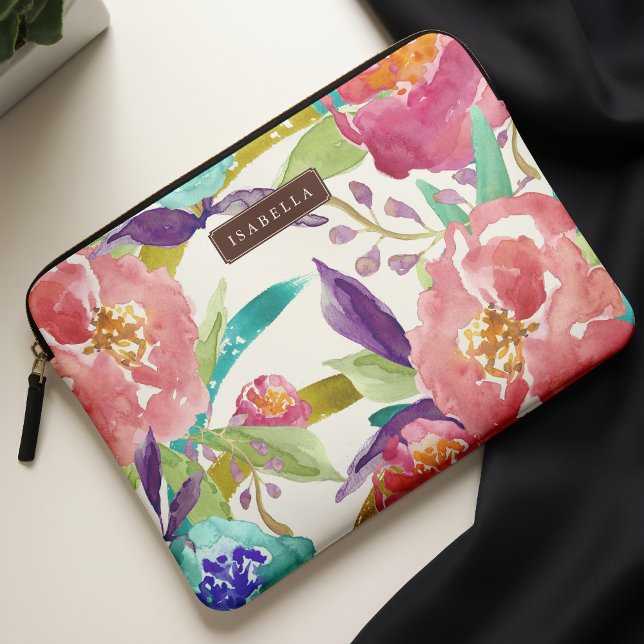 Colorful Watercolor Florals Laptop Sleeve (Creator Uploaded)