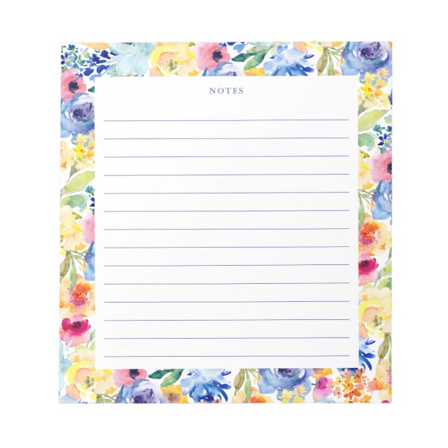 Colorful Watercolor Florals Notepad (Front)
