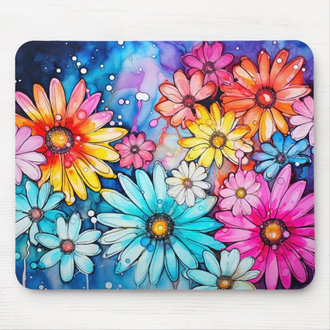 Colorful Watercolor Flower Art Mouse Pad (Front)