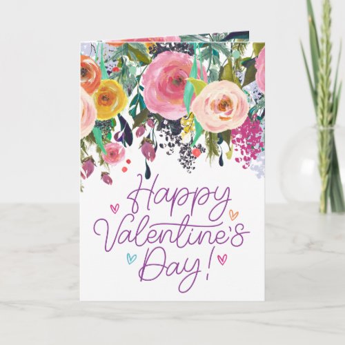 Colorful Watercolor Flower  Happy Valentines Day Card