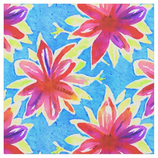 Colorful watercolor flower pattern Blue Red Kids Fabric
