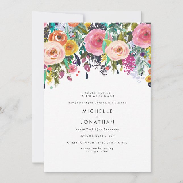 Colorful Watercolor Flower Wedding Invitation (Front)