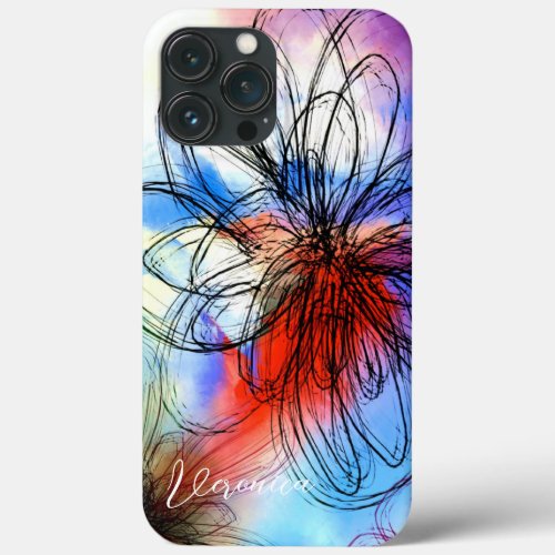 Colorful Watercolor Flowers Abstract Signature iPhone 13 Pro Max Case