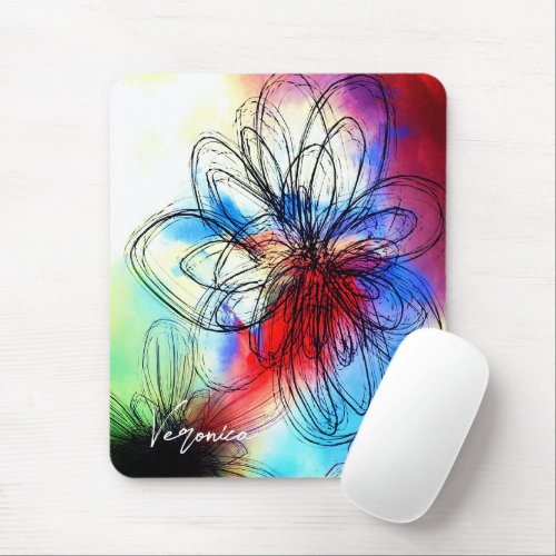Colorful Watercolor Flowers Abstract Signature Mouse Pad
