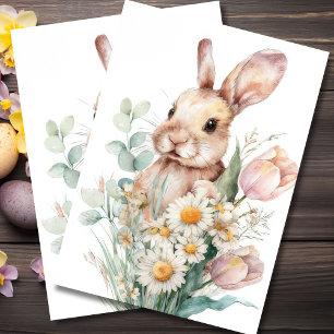 Colorful watercolor Flowers and Easter Bunny Tissue Paper