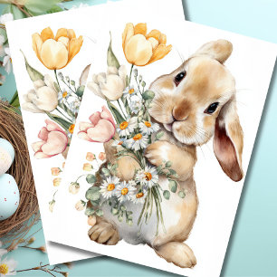 Colorful watercolor Flowers and Easter Bunny Tissue Paper